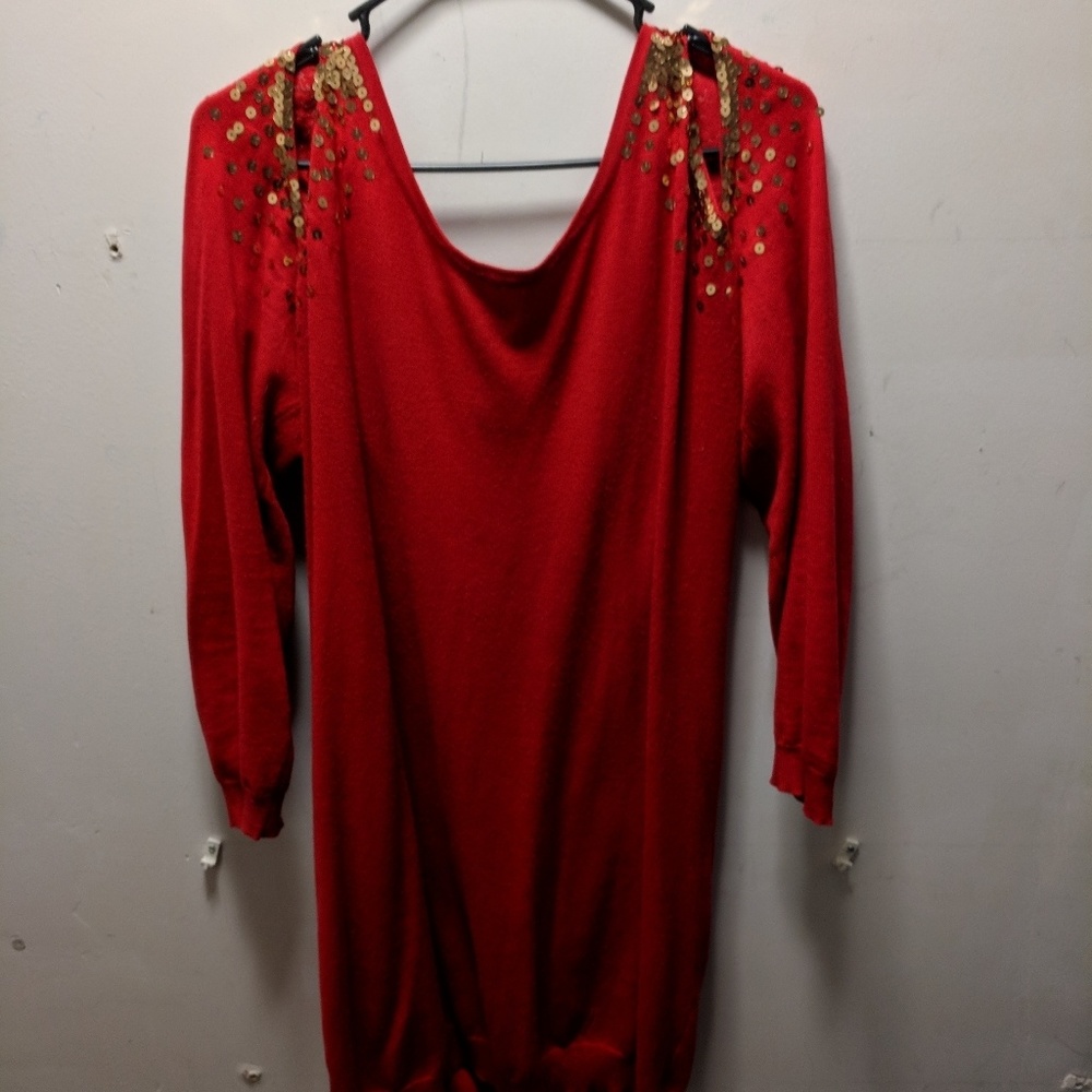 Red dress with gold sequins